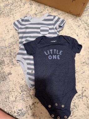 Carter's Navy 'Little One' & Light Blue Striped Two-Pack Bodysuits